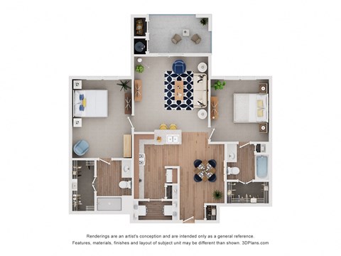 2 Bed 2 Bath Floor Plan at Belle at Bay Colony 55+ Apartments, Texas, 77539